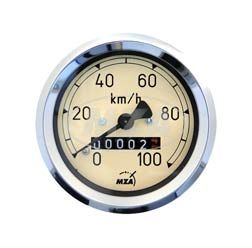 Tacho D=60mm Tachometer IWL Berliner Roller - mit Beleuchtung, Haltklammer und Plastikmutter