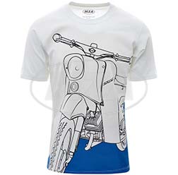 T-Shirt, Motiv: Schwalbe auf Olympiablau, Größe: L - Farbe: weiß, - 100% Baumwolle