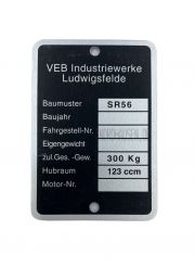 Typenschild IWL Wiesel SR56 ohne Prägung (Aluminium) Plakette