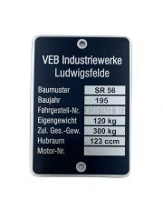 Typenschild IWL Wiesel SR56 Bj.: 195_ (Aluminium) Plakette