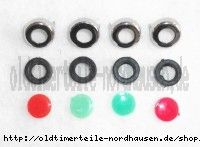 Kontrollleuchtensatz (4xZierring Chrom / Gummiringe, je 1xGlas (rot, orange, grün) IWL Berlin